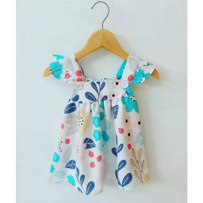Dress Bayi Perempuan 0 6 12 18 Bulan Dress Overall Anak Bayi Murah-Putih Bunga