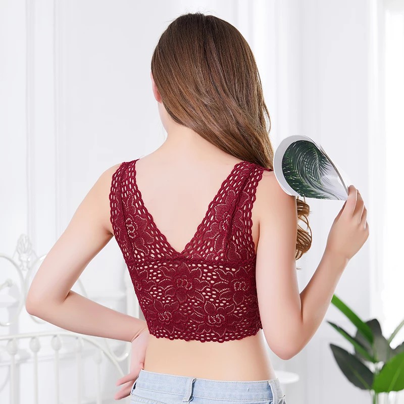 Tank Top Slim Sexy Bahan Lace Lembut Elastis untuk Wanita Camisol Padded Atasan Tanktop Wanita