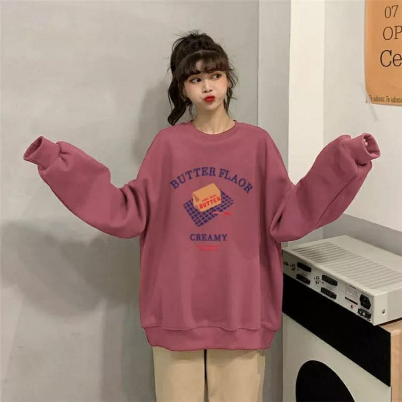 BEFAST - ZFS OOTD Sweater EMILY / BUTTER FLOUR FLEECE SWEATER / Sweater Wanita Terbaru / Pakaian Wanita Lengan Panjang / Sweater Motif / Sweater Casual / Termurah