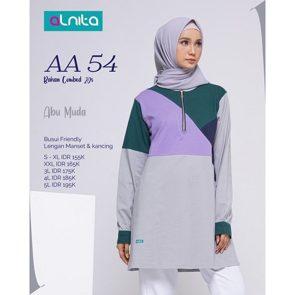 ALNITA ATASAN AA 54 BAHAN COMBED BAJU ATASAN WANITA MUSLIMAH POLOS KOMBINASI WARNA MOZAIK