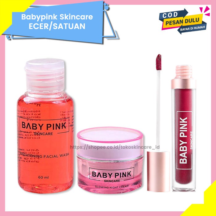 Brightening Facial Wash &amp; Glowing Night Cream &amp; Babylip Wine Shoot Baby Pink Skincare Original BPOM