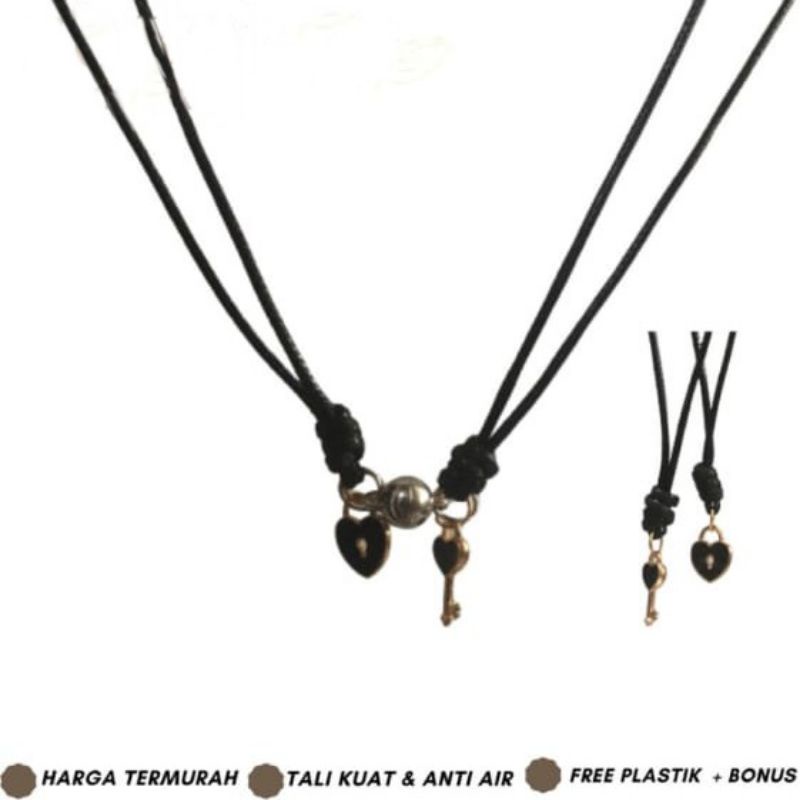 ECRAFT Kalung Couple Gembok Kunci Magnet Tali Satin Kulit Korea Waterproof Anti Air