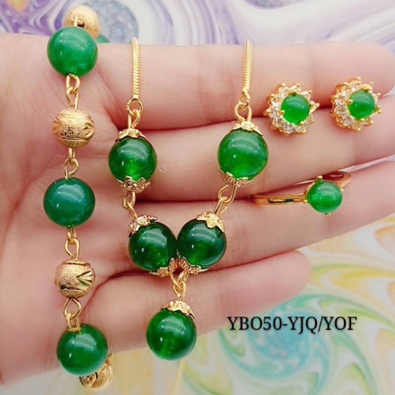 batu permata giok xuping set perhiasan wanita lapis mas terbaru