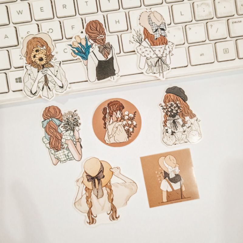 

(DSP) 8 PCS GIRL STICKER / STICKER JURNAL / AESTHETIC JOURNAL STICKER/ STICKER GIRL WITH FLOWER