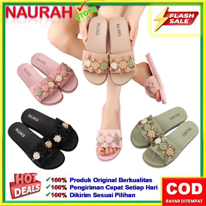 BALANCE 956 X6 ✨ COD ✔️ SANDAL SLOP 3 BUNGA + LEBAH + DAUN ORIGINAL BLC 956 IMPORT CANTIK ELEGANT
