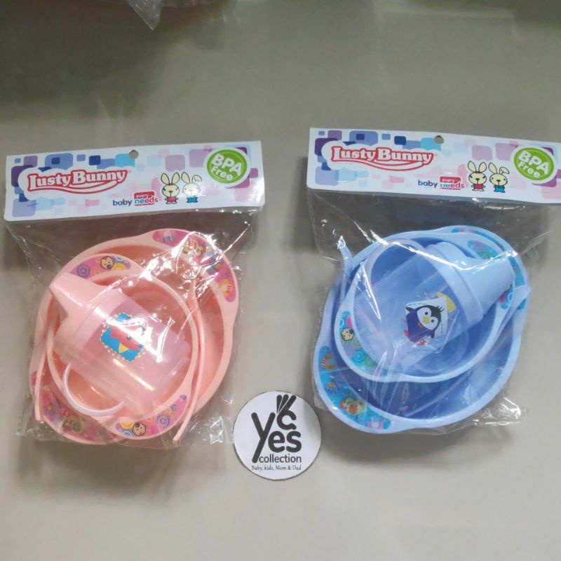 Paket Baby Gift Set Pelengkapan Makan Minum Bayi Mangkok Piring Sendok Garpu Gelas Trining Cup Justy Bunny justybunny Just