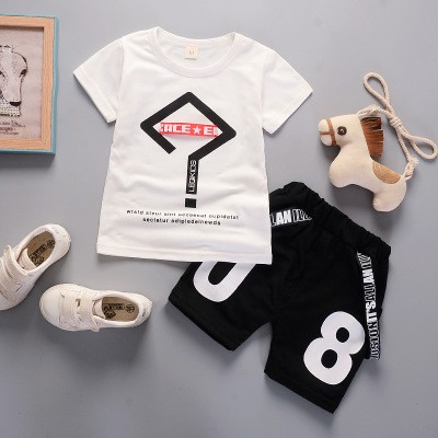 ( 6bln - 3thn ) COD Setelan Baju Anak / Pakaian Lengan Pendek Anak Laki-Laki Gambar Tanda Tanya SB03-08 PUTIH