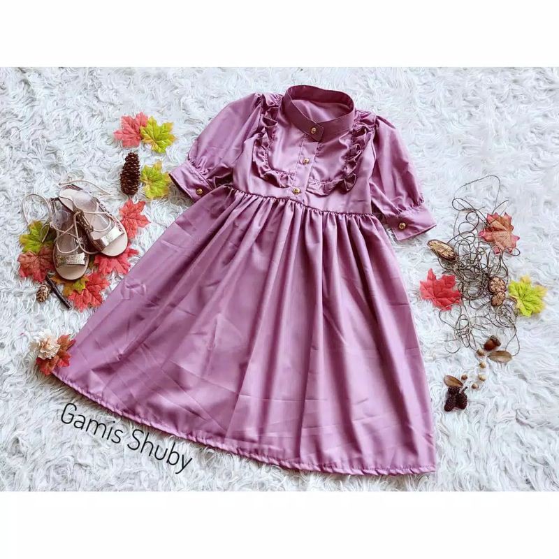 GAMIS ANAK & DEWASA "GAMIS SHUBY" WARNA DUSTY PINK