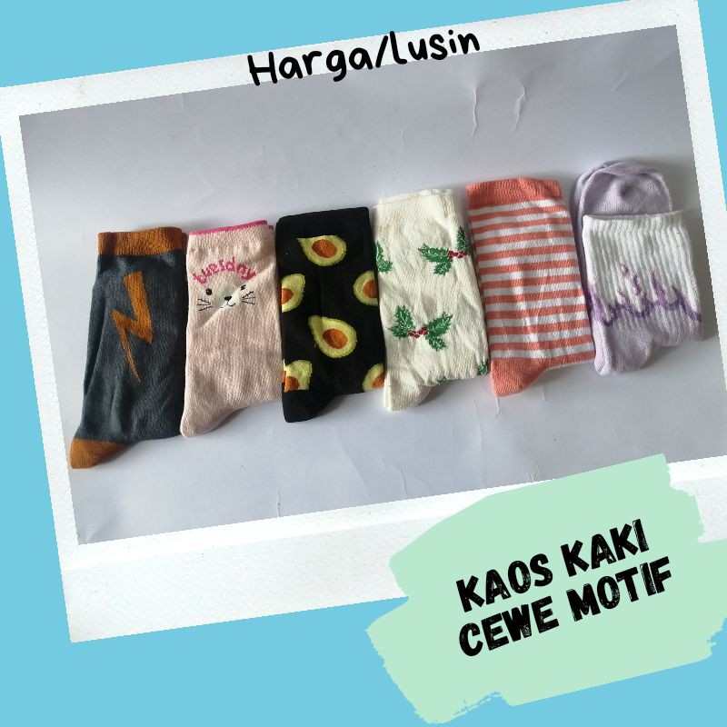 ( 12 PASANG ) Kaos Kaki Cewe Motif Keren