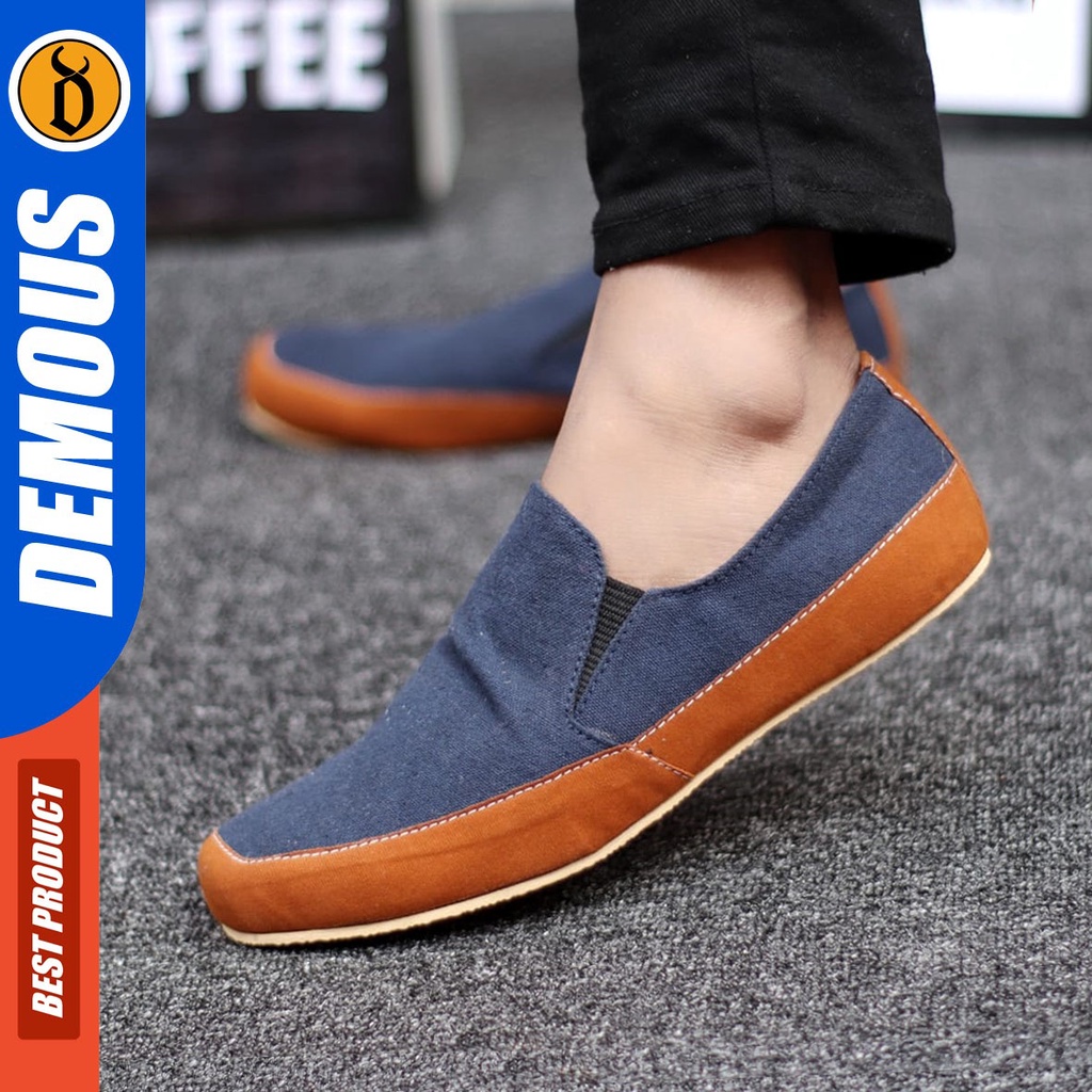 DEMOUS Hanza - Sepatu Slip On Casual Slop Pria Kanvas