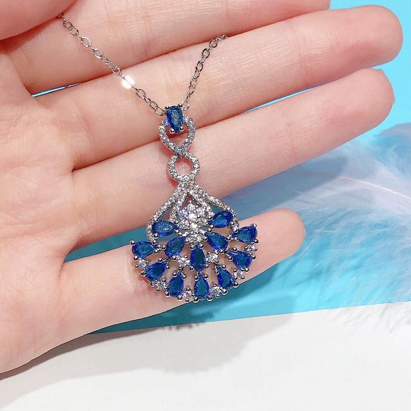 Fancyqube Kalung Silver Hias Liontin Kristal Zircon Bentuk Kipas Balet Gaya Eropa Amerika Untuk Wanita