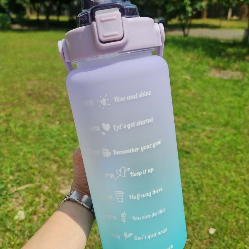 Botol Time Rainbow - Botol Minum Viral 2 liter kekinian korea Plus Stiker - Botol Viral Penanda Waktu