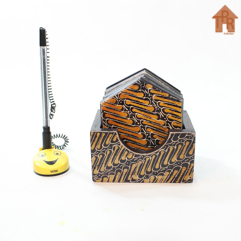 Coaster Kayu Batik / Tatakan Hexagonal Box D9 x 6pcs.