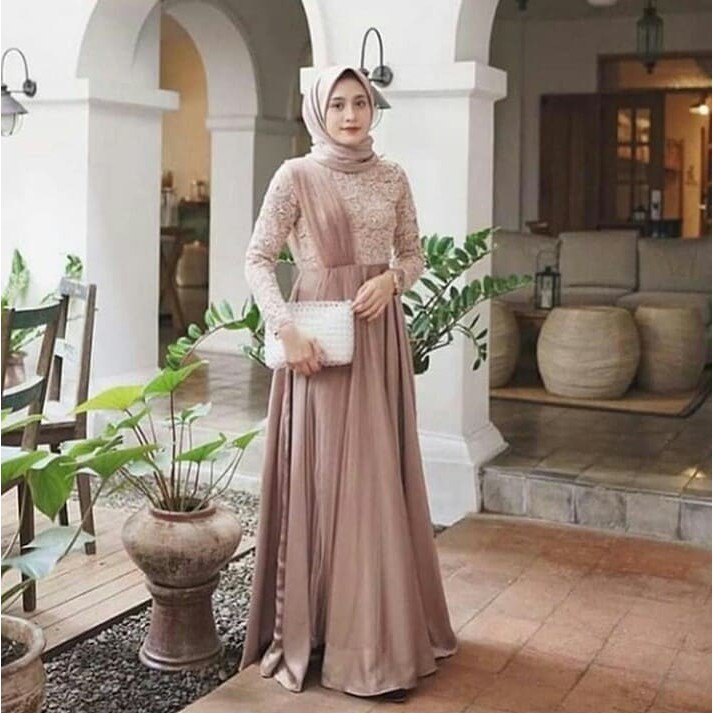 RG-14 DRESS KEBAYA MODERN DENGAN BROKAT GAMIS BRUKAT SWAN SLAYER TILE MUSLIMAH