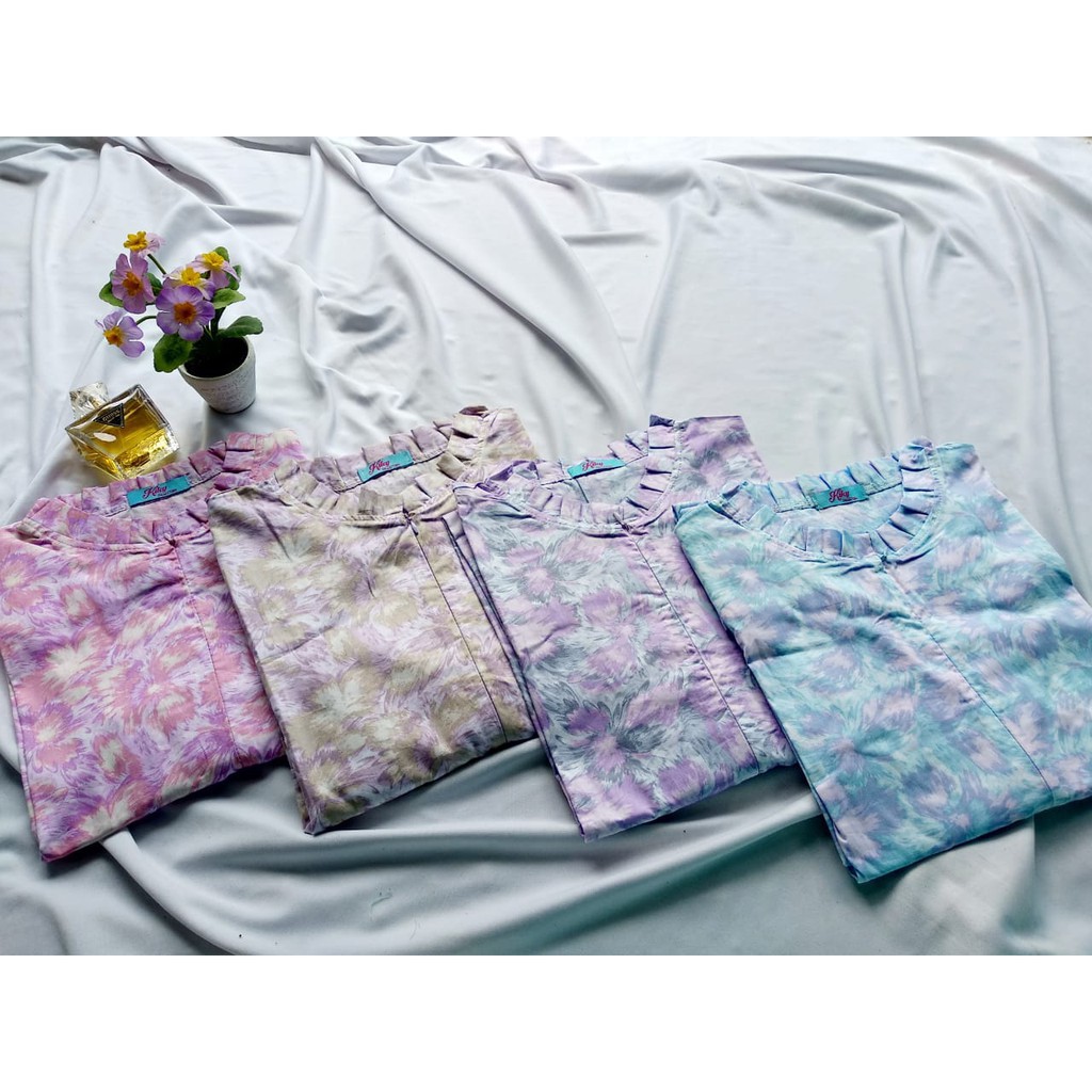 Gamis Katun Jepang Original  Motif BUNGA LUKIS TANPA SAKU Size S M L