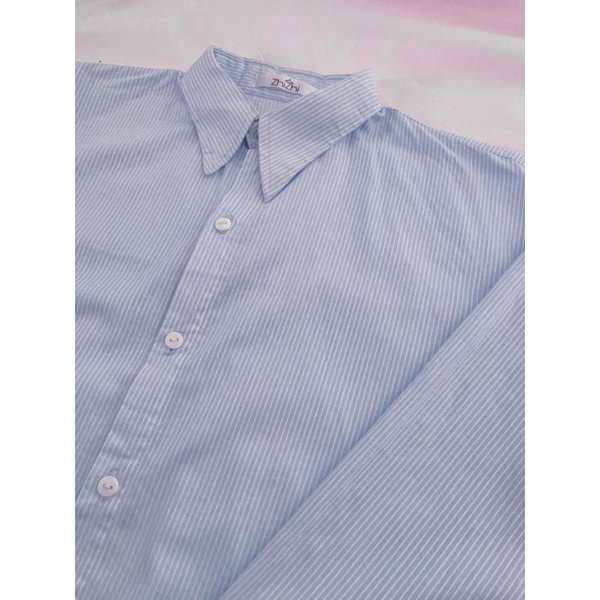 IRIS KEMEJA| KEMEJA BIRU GARIS GARIS| KEMEJA SALUR BIRU