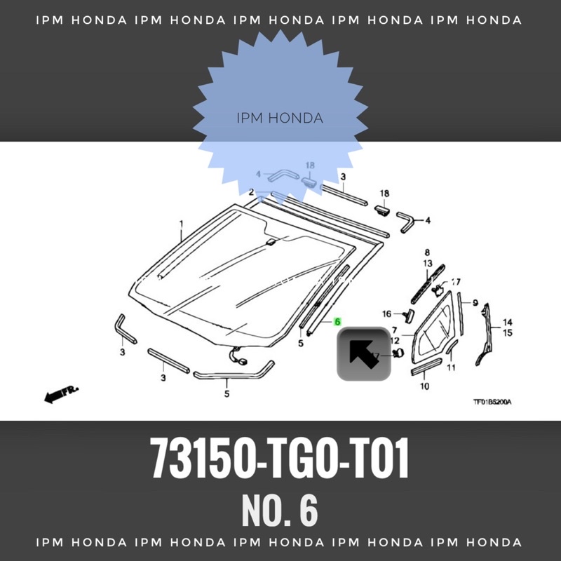 73150 TG0 List Lis Lys Moulding Front Windshield Karet Kaca Depan Besar Atas Kanan Kiri Honda Jazz S RS GE8 2009 2010 2011 2012 2013