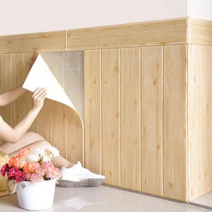 Unik Wallpaper 3D Zt0204 Wood Foam Cream Wallpaper Dinding Motif Kayu Gilaa