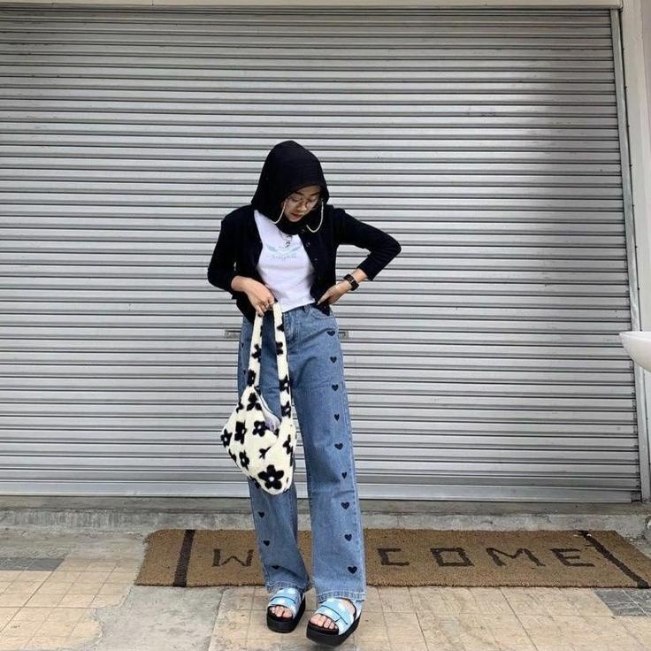 PHF HIGHWAIST KULOT JEANS J 18 MOTIF LOVE/ CELANA WANITA KOREAN STYLE/VINTAGE/KLT LIPAT LOVE [KODE28