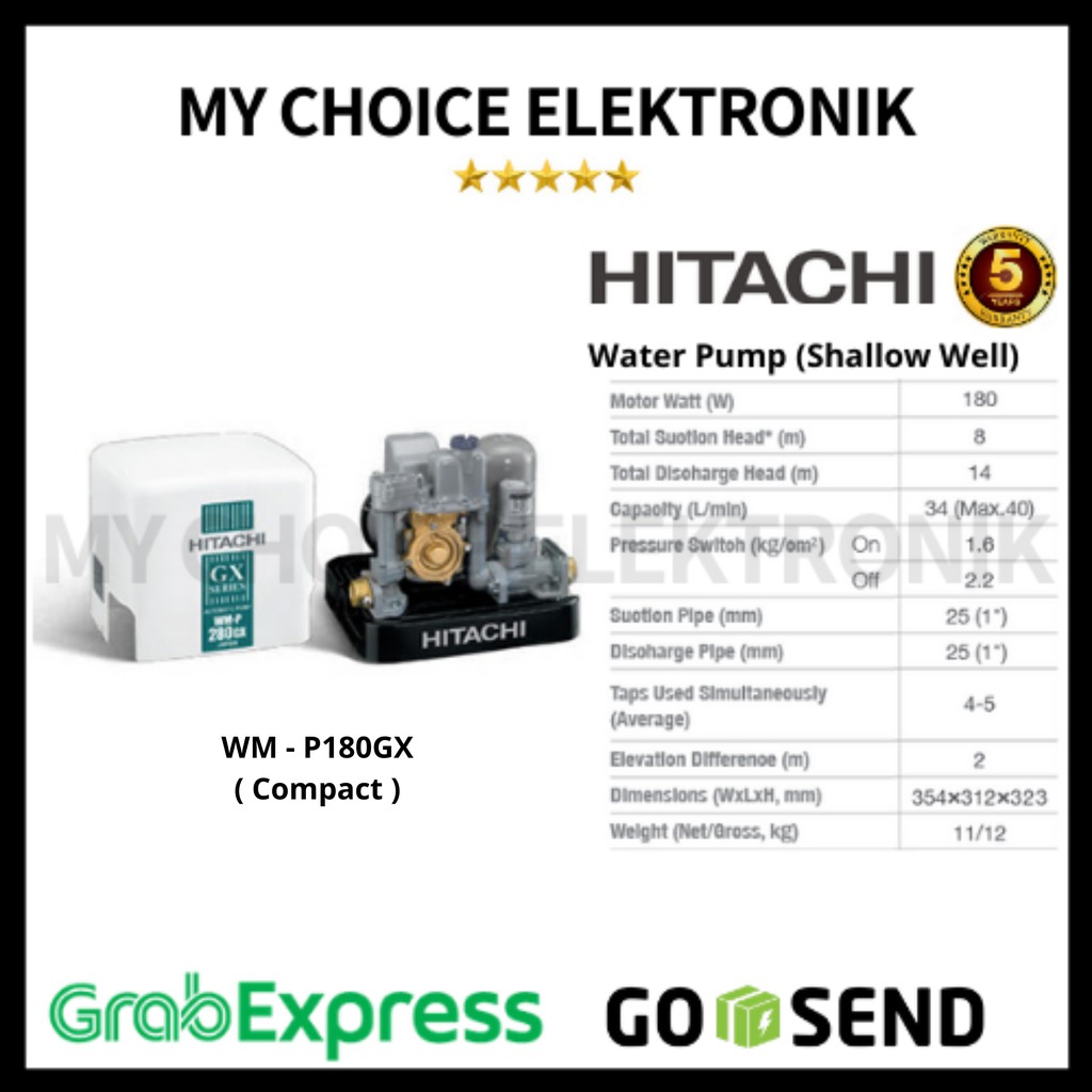 Hitachi Pompa Booster WM-P180GX / Wmp-180Gx / Wm-p180 Gx