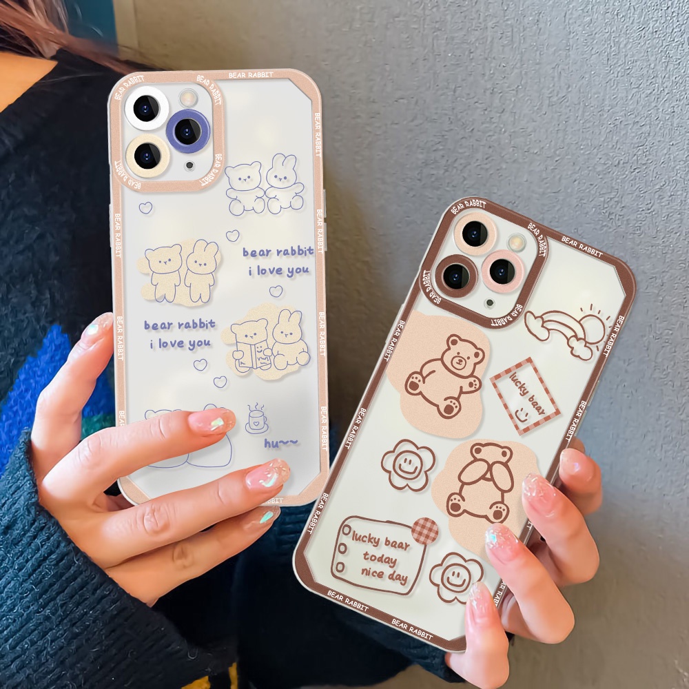 Casing TPU Xiaomi Redmi 10 10A 10C 9A 9 9T 9C NFC Mi 11T 11 Lite Pro Redmi Note 9 8 10 11S 10 Pro Max 11T 10T X3 NFC X4 Pro Motif Kartun Beruang Case Pelindung Earphone Bluetooth Airpod