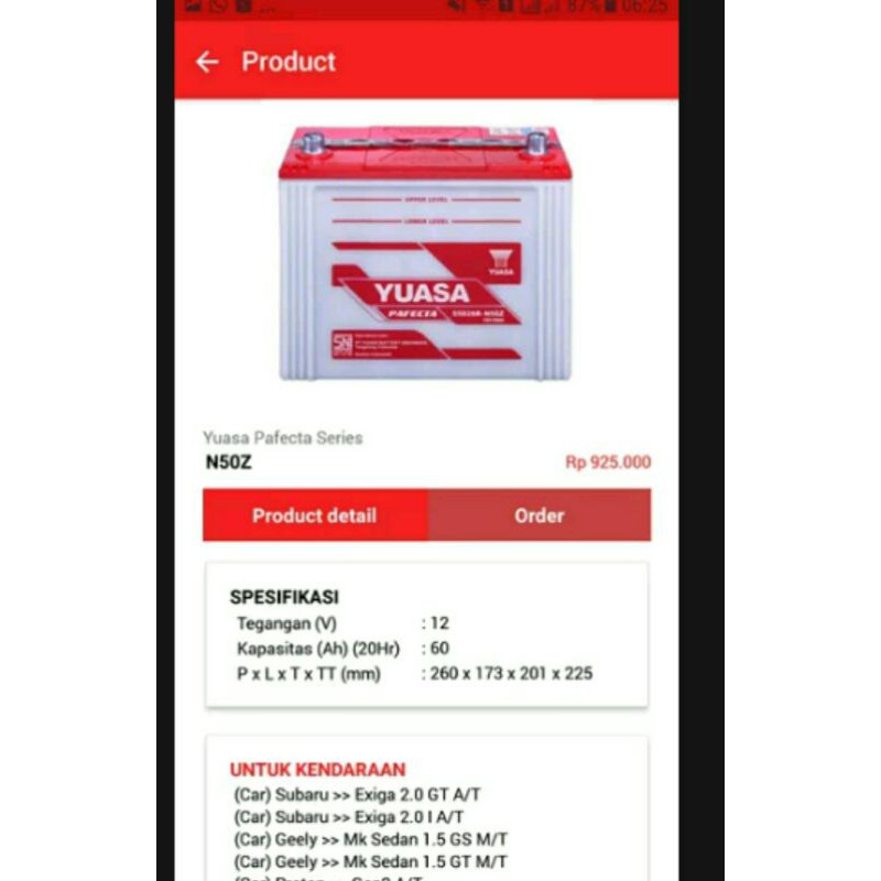 Accu aki N50Z 12v 60ah yuasa