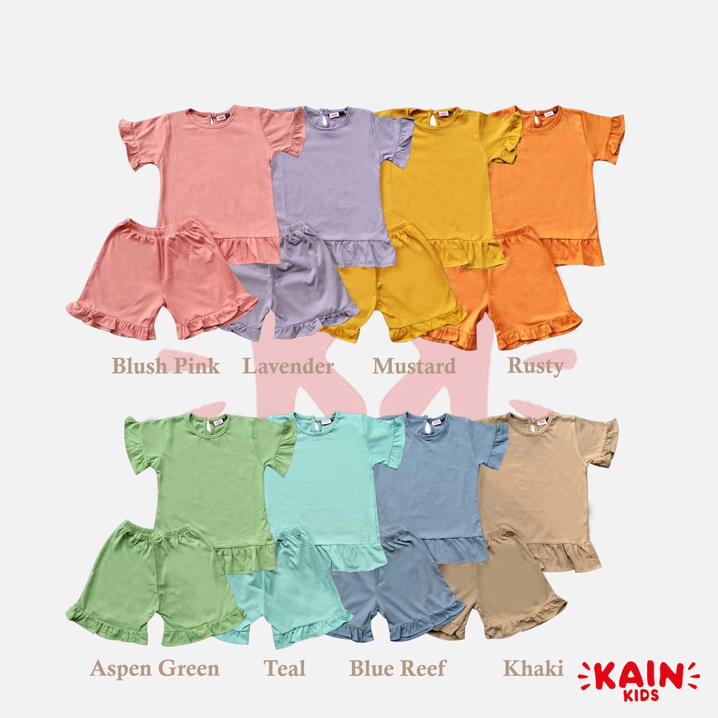 Kainkids Setelan Ruffle Anak Perempuan &amp; Celana Pendek 1-7Y | Set Ruffle Tee Short Pants PK SR01