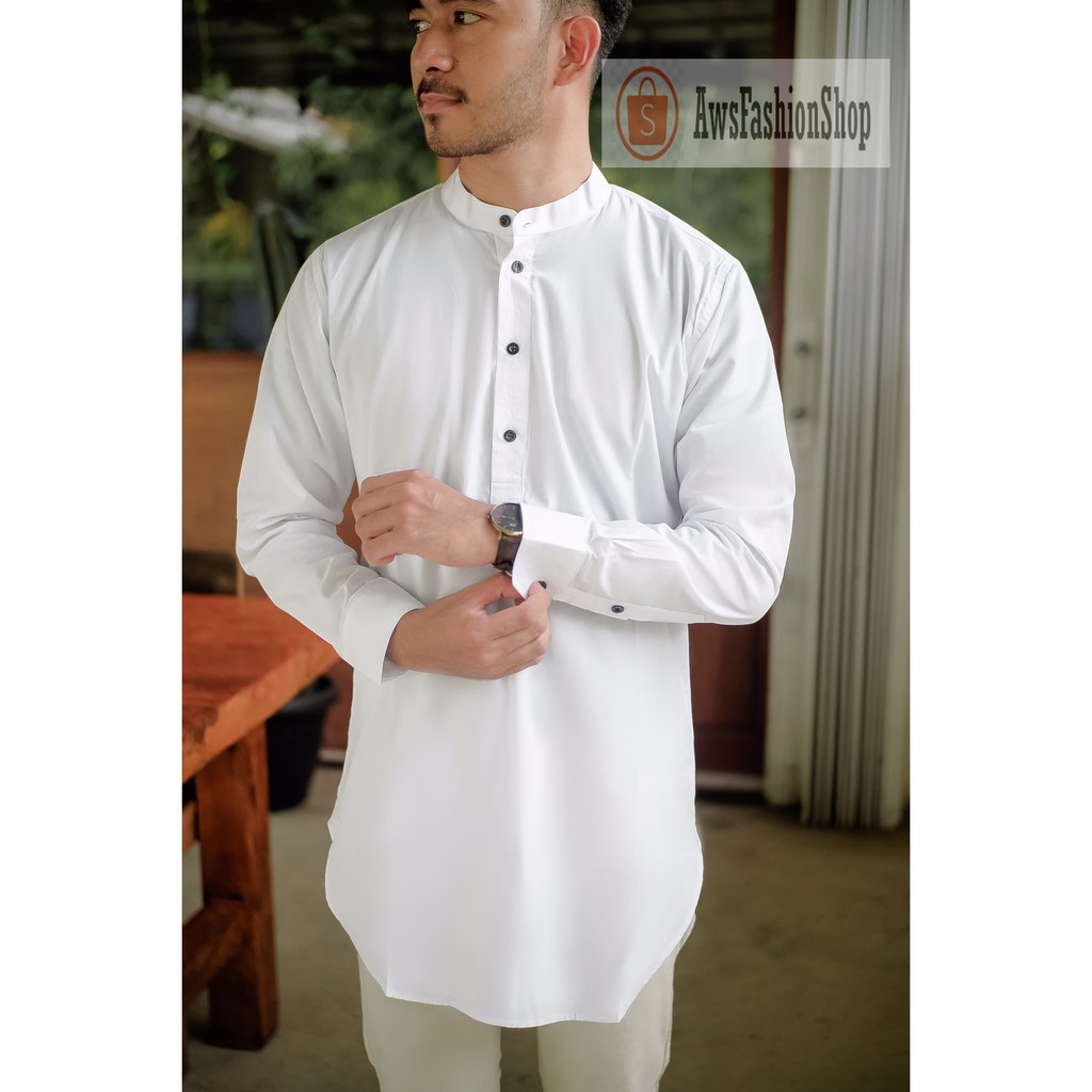 Kemeja Koko Polos Kurta Pakistan Pria Muslim Putih White Baju Koko Pria