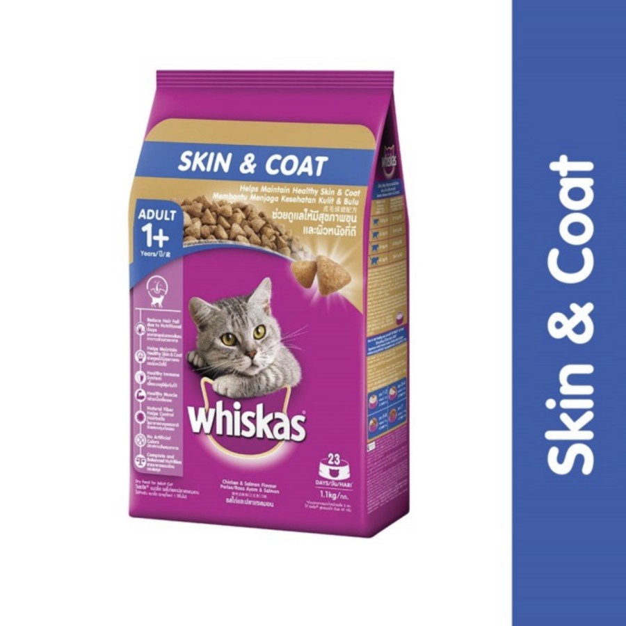 Whiskas Skin &amp; Coat 1.1kg 1.1 kg Makanan Kering Kulit And Bulu Kucing