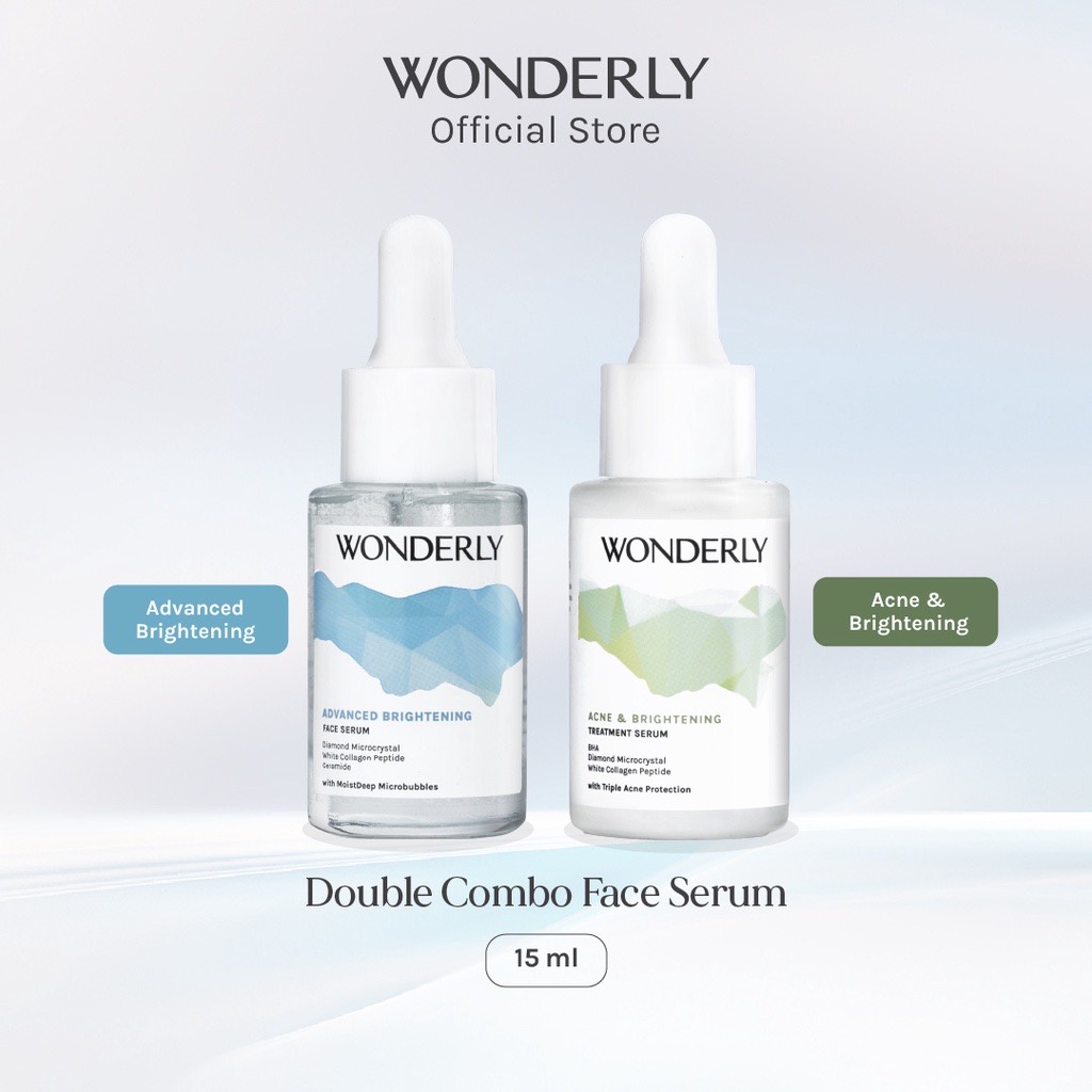 WONDERLY Acne &amp; Brightening Treatment Serum Indonesia / Serum Wajah 15ml / Acne &amp; Skin Redness Treatment Brighter Skin Looks / BHA Diamond Microcrystal &amp; White Collagen Peptide With Triple Acne Protection / Whitening Mencerahkan Berjerawat / Skincare Care