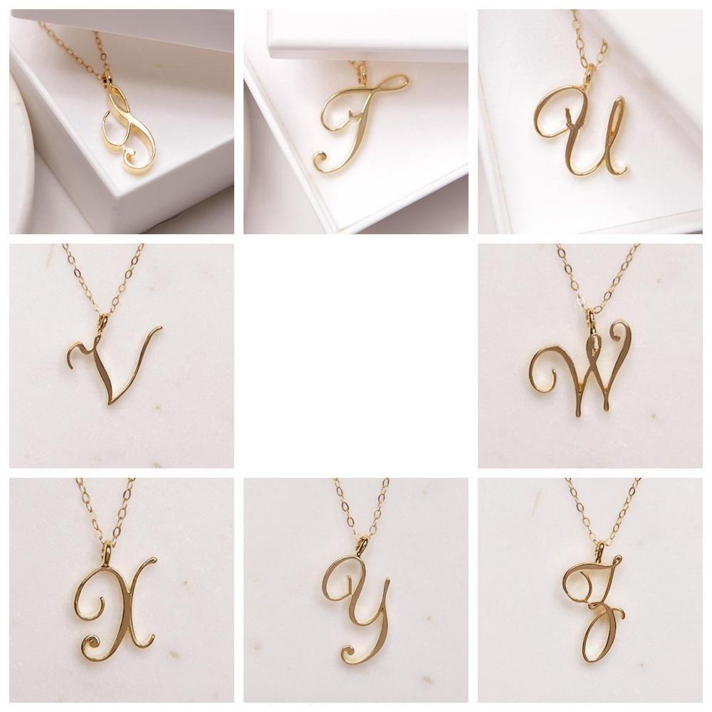 Top Alphabet Kalung Inisial Fashion Berlebihan Cursive Mewah Minimalis Logam 26huruf