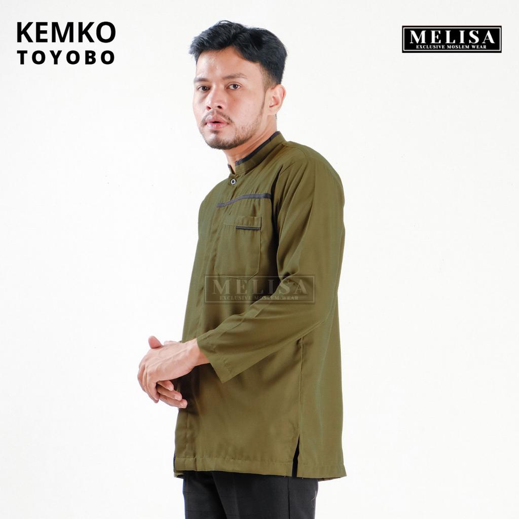 Baju Koko Pria Dewasa Katun Toyobo Polos Lengan Panjang Baju Muslim Remaja Laki Laki Ukuran M L XL - Olive