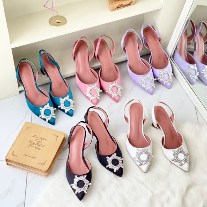 PROMO SALE  Sepatu Amina Mauddi heels 6 cm sandal pesta pink hitam biru ungu lilac putih