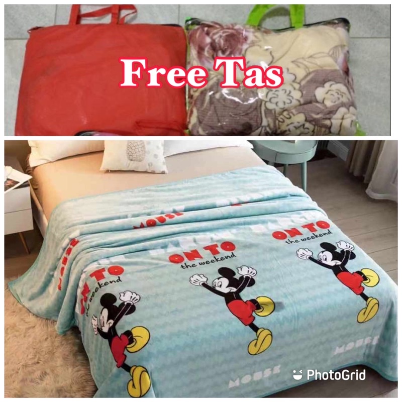 PROMO!!!Selimut Bulu Karakter Size 140x200 + FREE TAS Terlaris Termurah