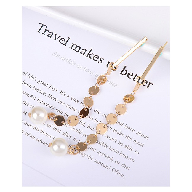 LRC Anting Tusuk Fashion Gold Color Sequins Decorated Earrings