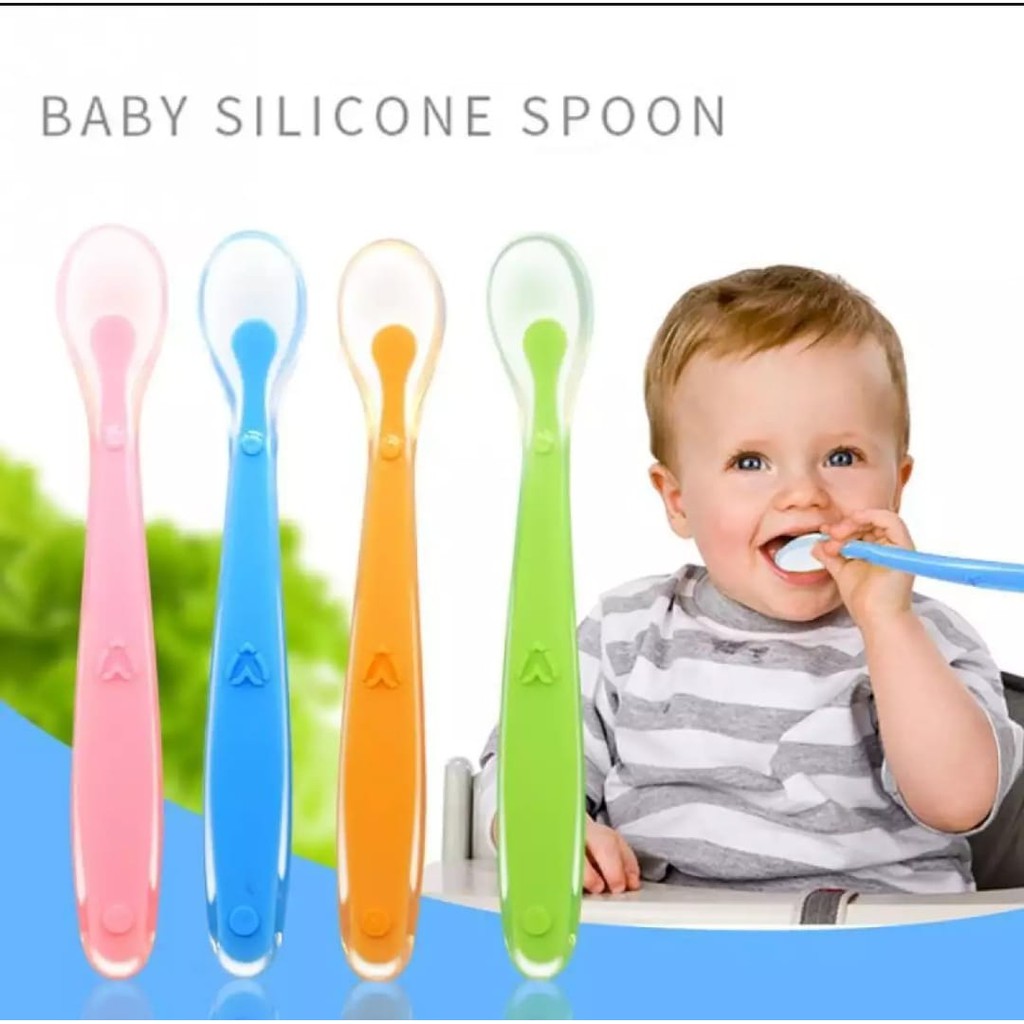 (COD) JELLY COLOR Baby Spoon Silicone Food Grade BPA Free - Sendok Makan Bayi MPASI BPA Free Food