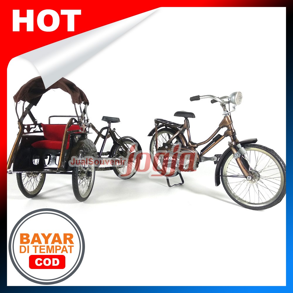 Paket Isi 2 - Miniatur Becak & Sepeda Onthel Laki / Perempuan