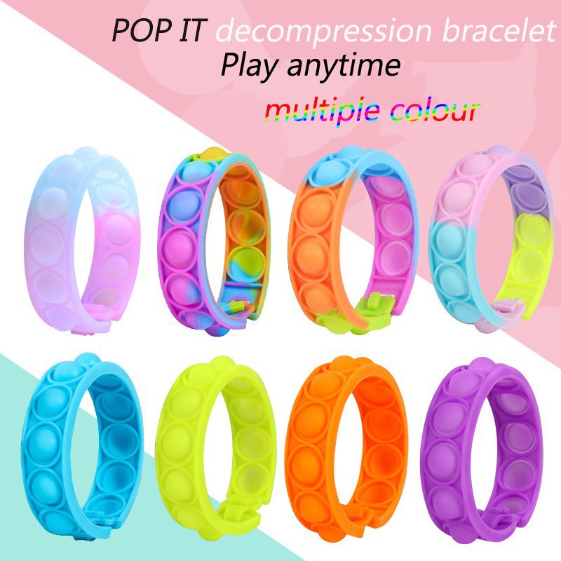 GO! GFT528 Gelang Pop It Pastel Rainbow fidget push Pop Squishy Bubble Pop It Silikon Fidget Toy Pelangi Penghilang Stress