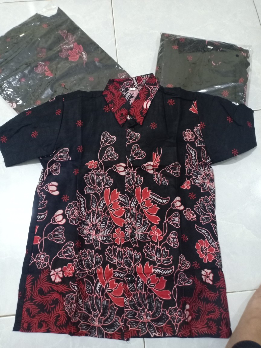 Batik Couple Keluarga Sania Ruffle Ori Ndoro Jowi Dnt Motif Sakura Merah