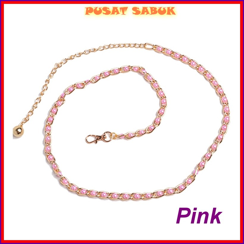 Belt Gesper Rantai Sabuk Ikat Pinggang Rante Wanita Gaun Cewek Gaun Mutiara Ring Fashion daun Murah