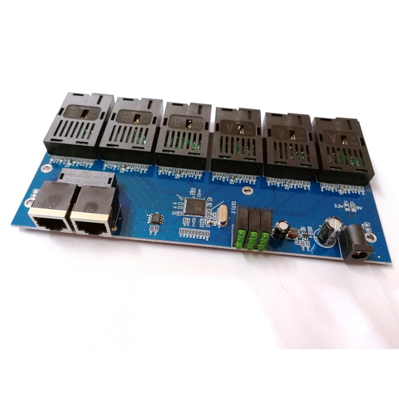 10/100Mbps 6 SC Port 2 RJ45 Port Fiber Converter PCB Switch