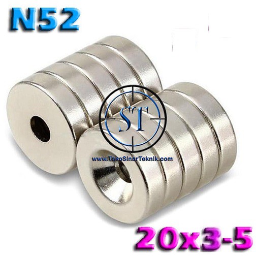 Magnet RING 20x3-L5 N52 Strong Magnet Neodymium Cincin High Grade Bulat Bolong Silinder Lobang Mengkilap