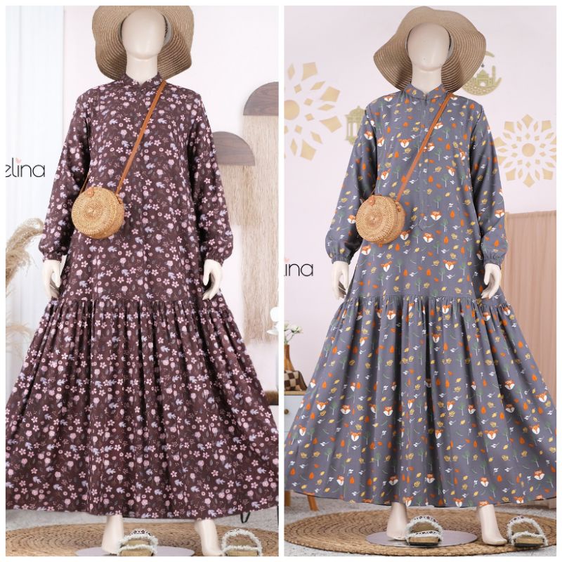 Sofia Dress Mixed Floral Choco Pink | Promo Bazaar Atelier Angelina | Dress Gamis Muslim | Pakaian M