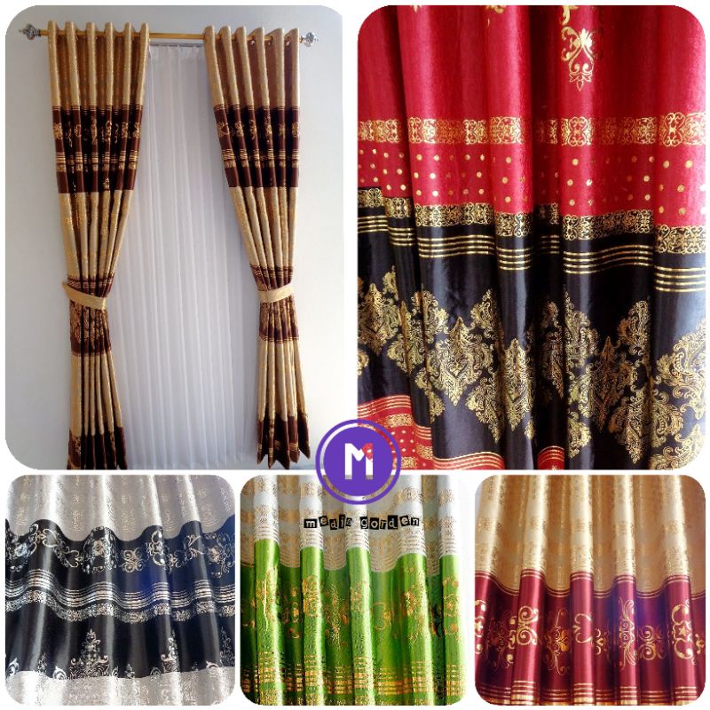 Gorden/Hordeng Pintu Jendela Kamar Ruang Tamu Bahan Tebal 95% Blackout Motif Batik Model Smokring