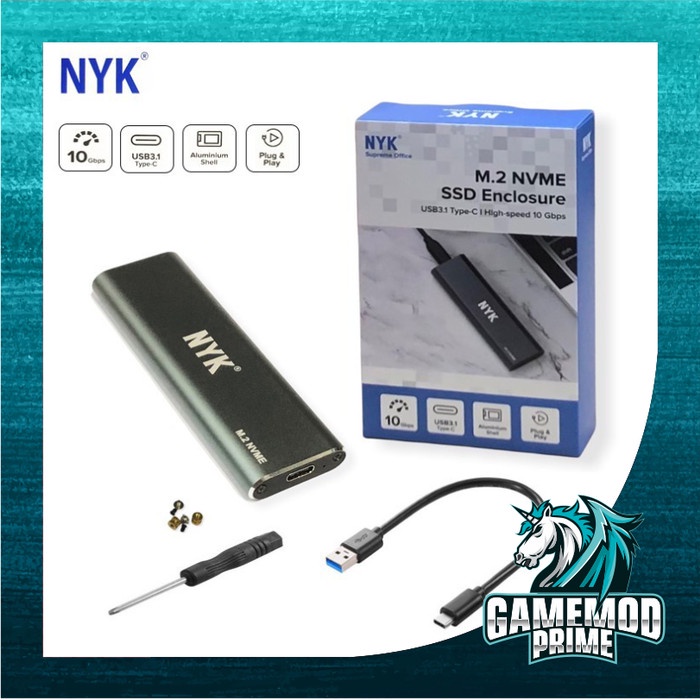 Case ssd m2 nvme nyk aluminum usb 3.1 type-c 10Gbps enclosure