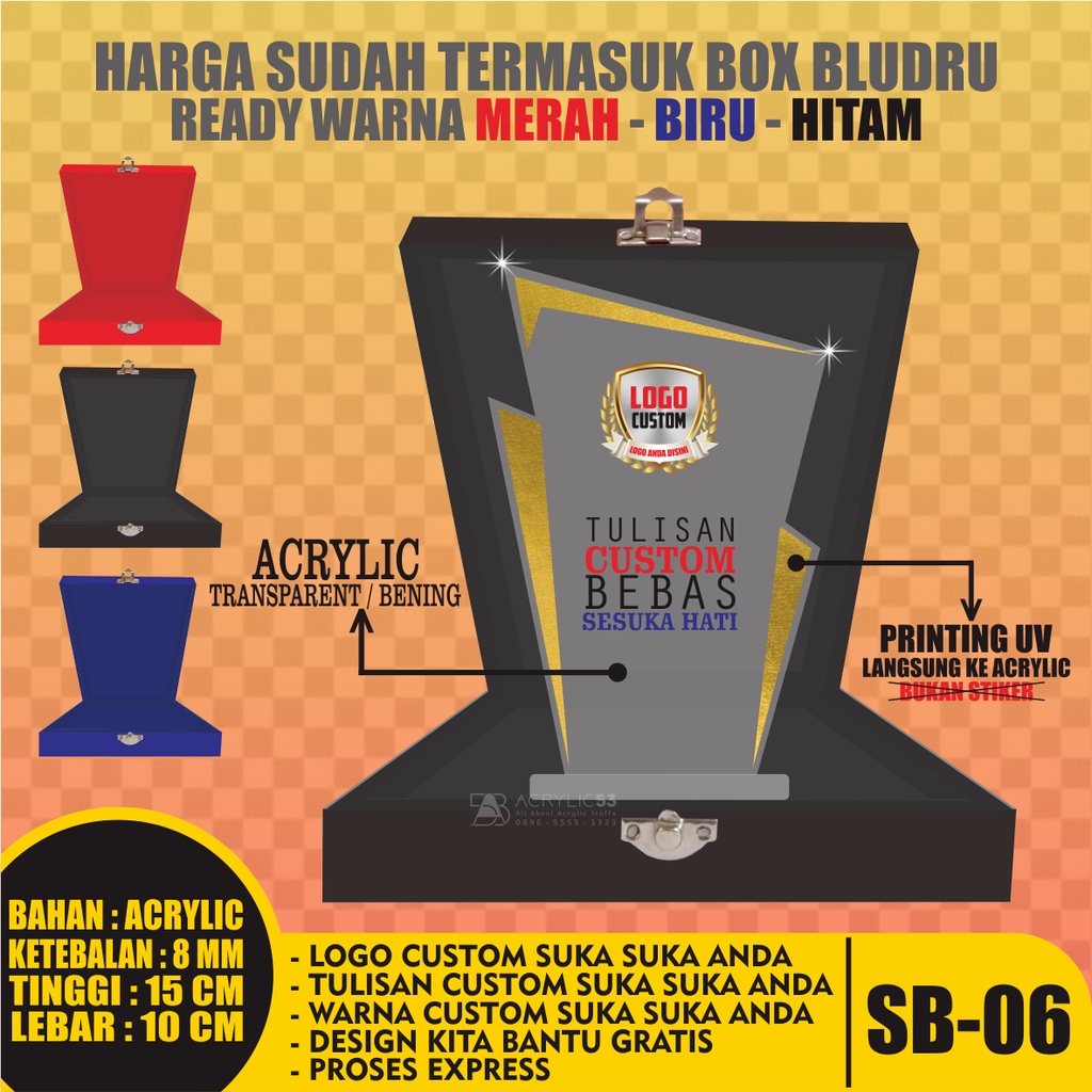 PLAKAT, PLAKAT AKRILIK, PLAKAT ACRYLIC, PLAKAT CUSTOM, VANDEL, PIAGAM PENGHARGAAN 15X10 + BOX SN06