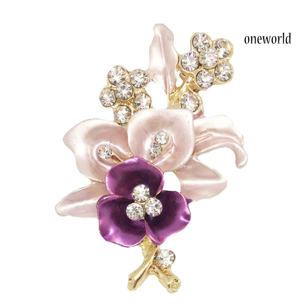 OW@ Elegant Women Rhinestone Flower Enamel Brooch Pin Cardigan Scarf Corsage Jewelry