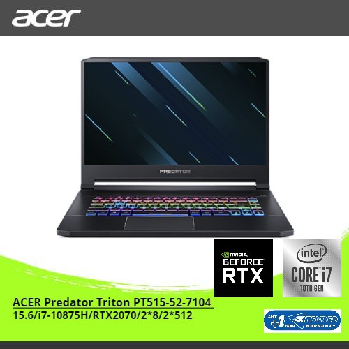 ACER PREDATOR TRITON PT515-52-7104 [15.6/I7-10875H/RTX2070/2*8/2*512] NH.Q6XSN.002