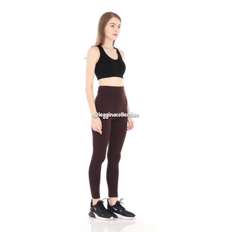 Legging Import PREMIUM Fit to XXL | Celana Legging Wanita Polos Panjang Tebal Warna Coklat