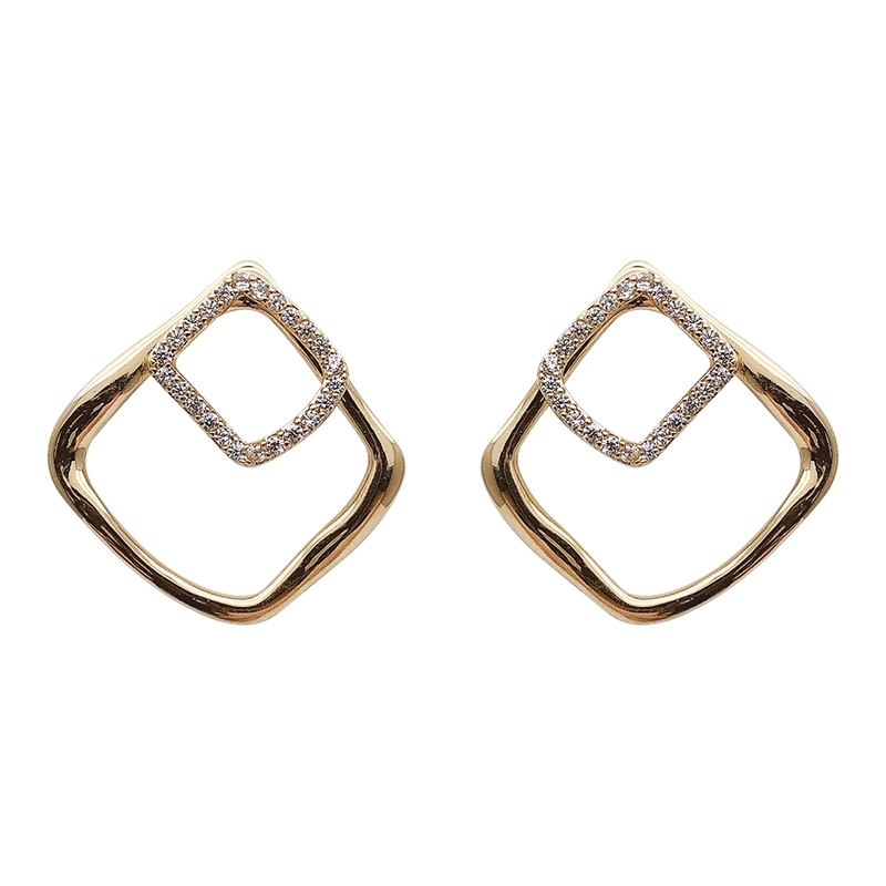 Anting Persegi Geometris Berlian Berkilau lady's simple personality Korean
